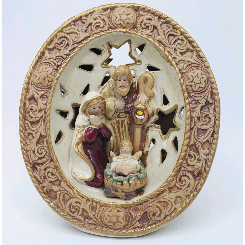 TII Collections Nativity Ceramic Tea Light Candle Holder Mother Mary, Baby Jesus